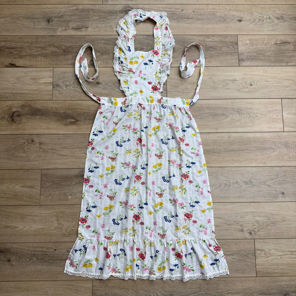Vintage Pinafore Bib‎ Apron Dress Cottagecore Prairie Ruffle Lace Now! Designs